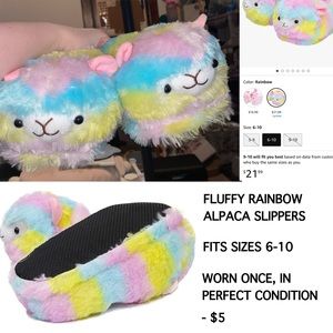 rainbow alpaca slippers